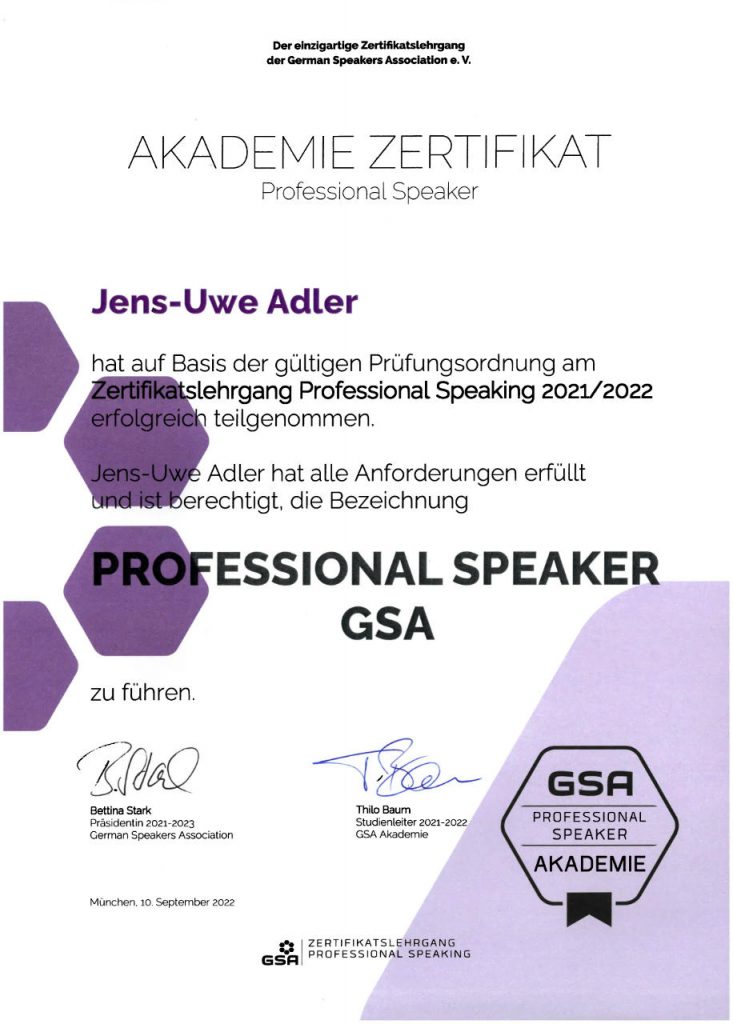 GSA Akademie Zertifikat